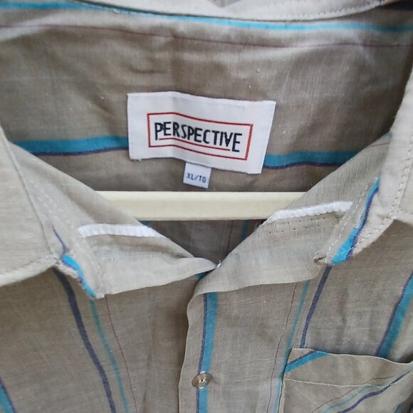 Vintage Grey and teal striped button-up by Perspective - Picture 4 of 5